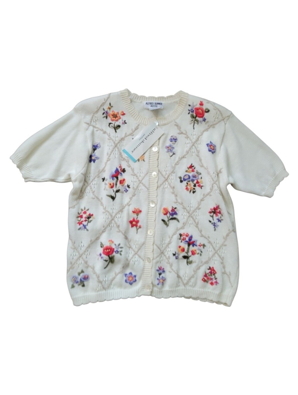 NWT Alfred Dunner Coventry Gardens Shabby Chic Cardigan Embroidred Floral LG P
